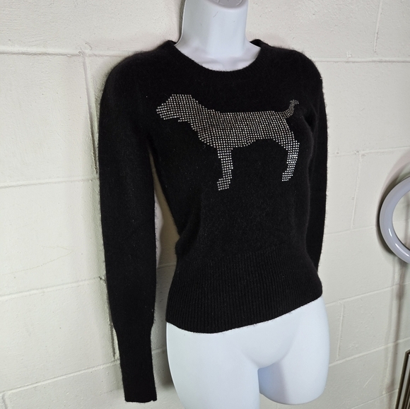 VTG PINK by Victoria's Secret black cashmere studded dog sweater - Picture 5 of 8
